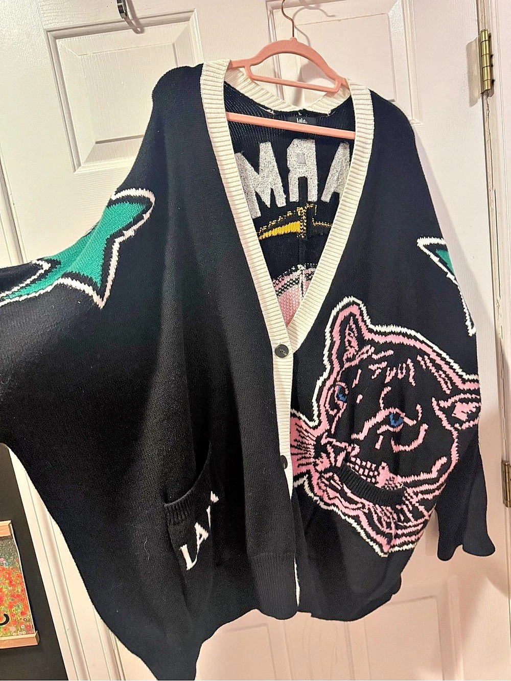 Dressed in Lala Karma Panther Oversize Cardigan Black & Pink